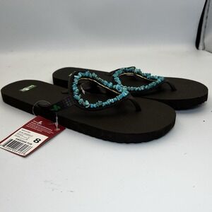 NEW! Sanuk Ibiza Gypsy Women's 8 Rubber Strap Sandals Flip Flops Turquoise Stone